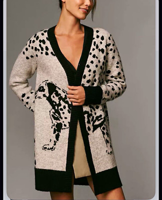 Anthropologie Dalmatian Cardigan Sweater Spotted Dog Duster Long RD Style XL