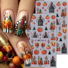 2 Sheets Fall Nail Stickers for Nail Art 5D Self-Adhesive Embossed Pumpkin Nail 