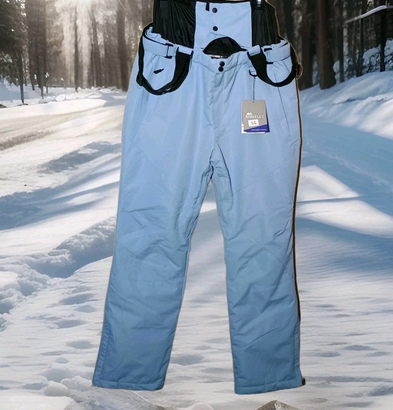 Riviyele Women's Large Adjustable Insulated Lined Snow Bib Pants Powder Blue