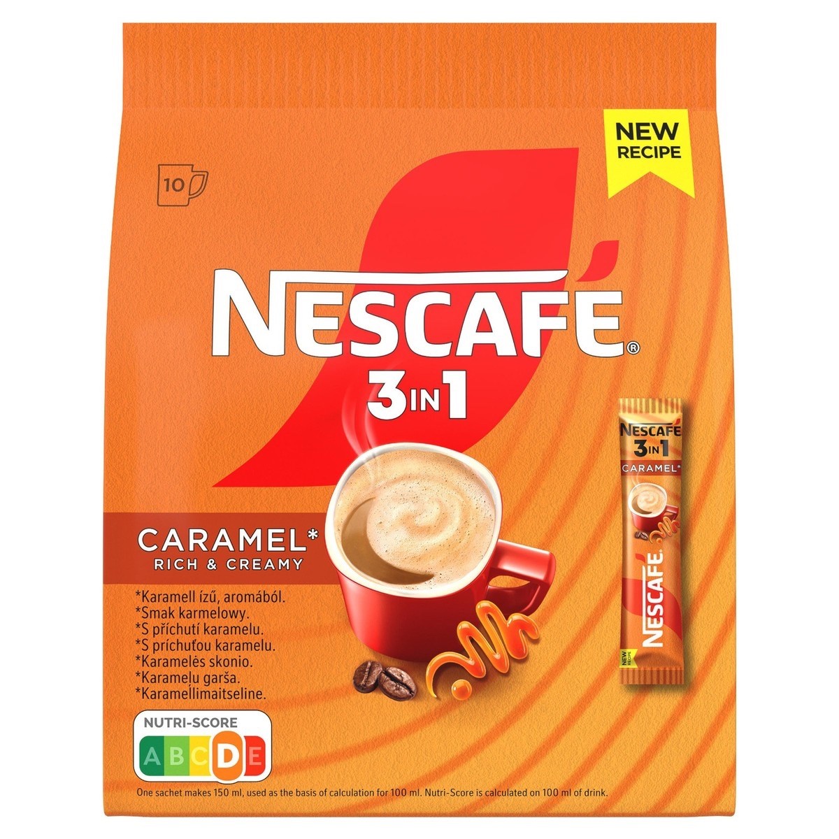 Nescafe instant coffee 3in1 CARAMEL -10 single portions-On The Go-FREE SHIP 2490₽