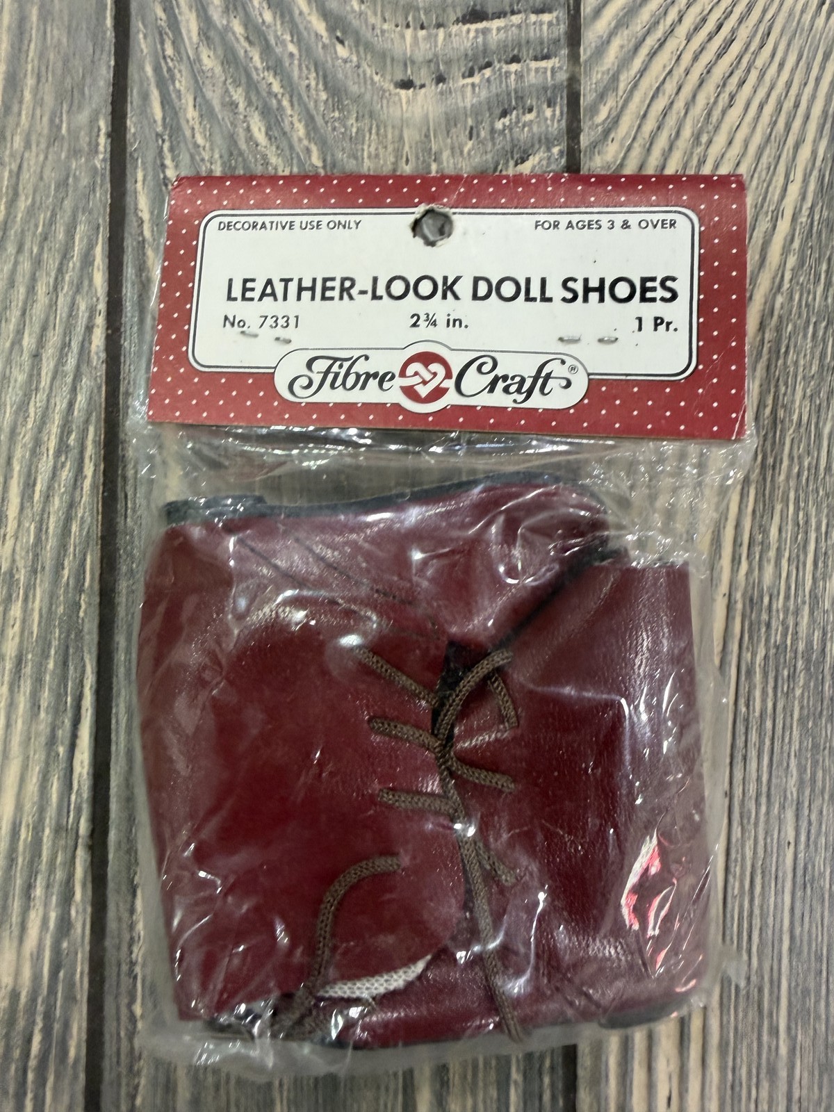 Fibre Craft Leather-Look Doll Shoes 2.75" Red Burgundy Lace Up New In Package