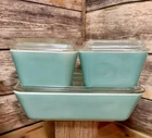 Pyrex Turquoise Refrigerator Set Fridgies 501 502 503 w/Lids Near Mint Vintage