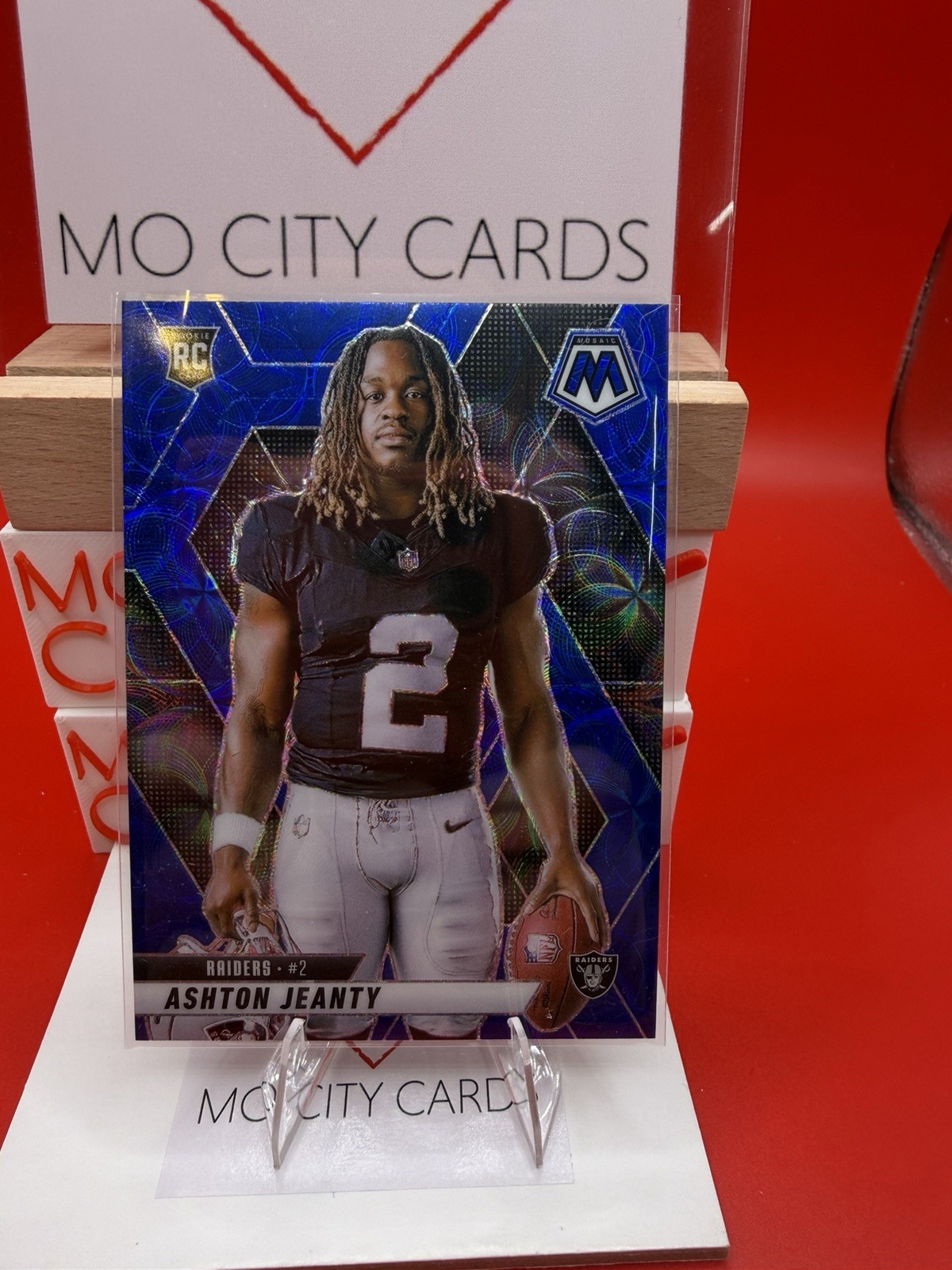 2025 Mosaic Football No. 287 Ashton Jeanty RC Image Variation Blue Scope Raiders