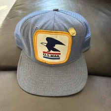 Vintage US Mail Post Office Hat Snap Back Cap USPS Old Logo Eagle Size S Pin
