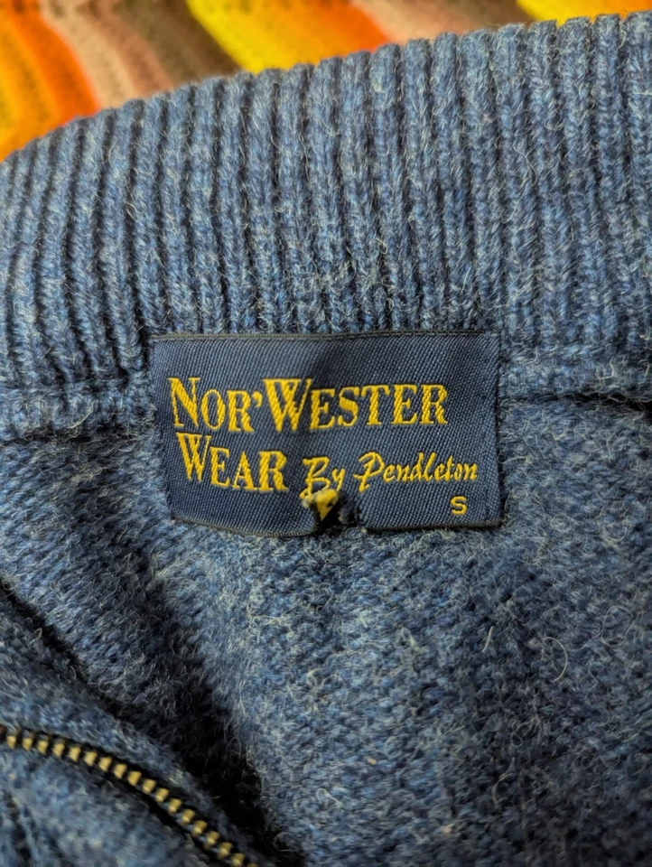 Suéter masculino pequeno pendleton NorWester Wear mistura de lã quarto de zíper azul S h105 - Imagem 4 de 4