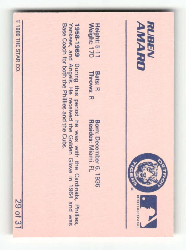 1989 Star Bristol Tigers 29 Ruben Amaro MGR BXCP21 - Image 2 of 2
