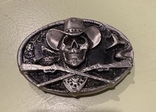 Skull Cowboy Rifles Western Metal Black Enamel Belt Buckle