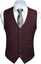 HISDERN Men Suit Vest Business Formal Dress Waistcoat Vest with 3 Pockets