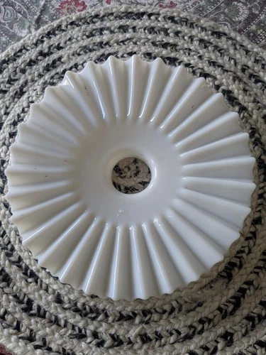 Antique White Milk Glass Flat Lampshade Ruffled 2 1/8 Inch Fitter 8 inch diamete