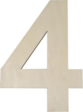 17 Inch Large Wooden Number 4, 1/4 Inch Thick Unfinished Blank Wood Number Slice