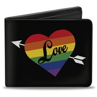 Bi-Fold Wallet Love Rainbow Stripe Heart Black/Multi Color (Us Import)