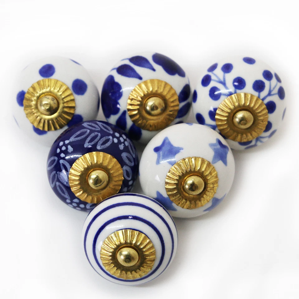 Möbelknöpfe Set 6-8-10 STK Griffe Blau Weiß Keramik Knöpfe Möbelknopf Knäufe - Bild 2 von 4