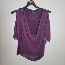 Amy Wear Womens Shirt Top Small Purple Off Shoulder 3/4 Sleeve Dressy Blouse