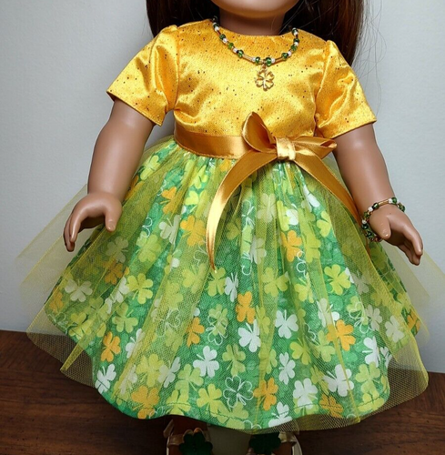 St Patrick's Day Dress Hairbow Shamrock Clover Irish fit 18" American Girl dolls - Picture 2 of 7