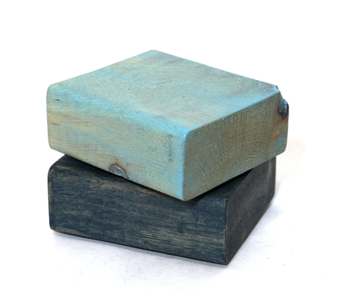 Wood Block Display Stands Riser Aqua & Navy Blue Stain Set 2 - Picture 2 of 6