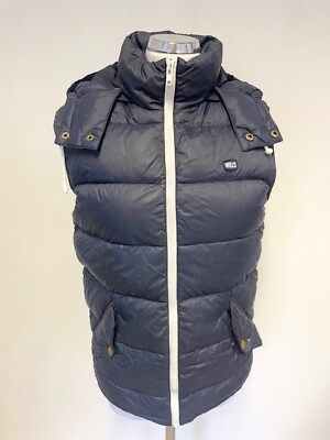 JACK WILLS NAVY BLUE DETACHABLE HOOD DUCK DOWN PADDED BODYWARMER SIZE XS  UK
