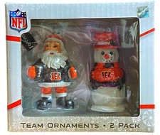 Cincinnati Bengals Christmas Ornament Set of 2 Santa and Snowman NIB