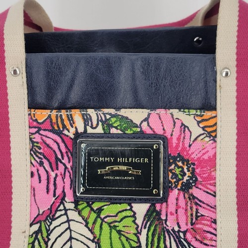 Tommy Hilfiger Floral Canvas & Faux Leather Tote Bag - Vibrant Colors - Picture 2 of 5