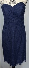 David Bridal F15620 Lace Dress Strapless Navy Blue Bridesmaid Women Size 10