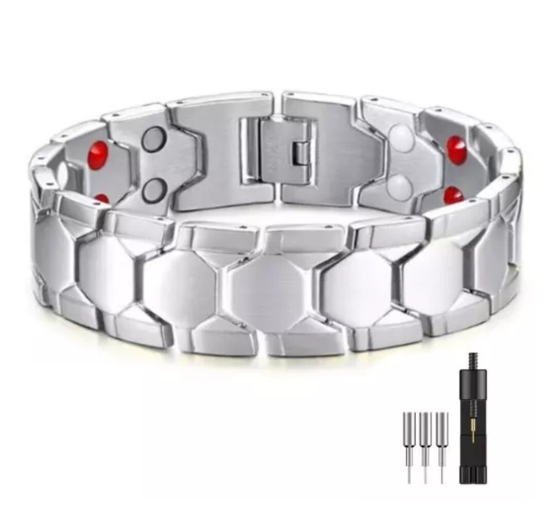 Mens Silver Titanium Strong Magnetic Therapy Bracelet Arthritis Carpal  Tunnel