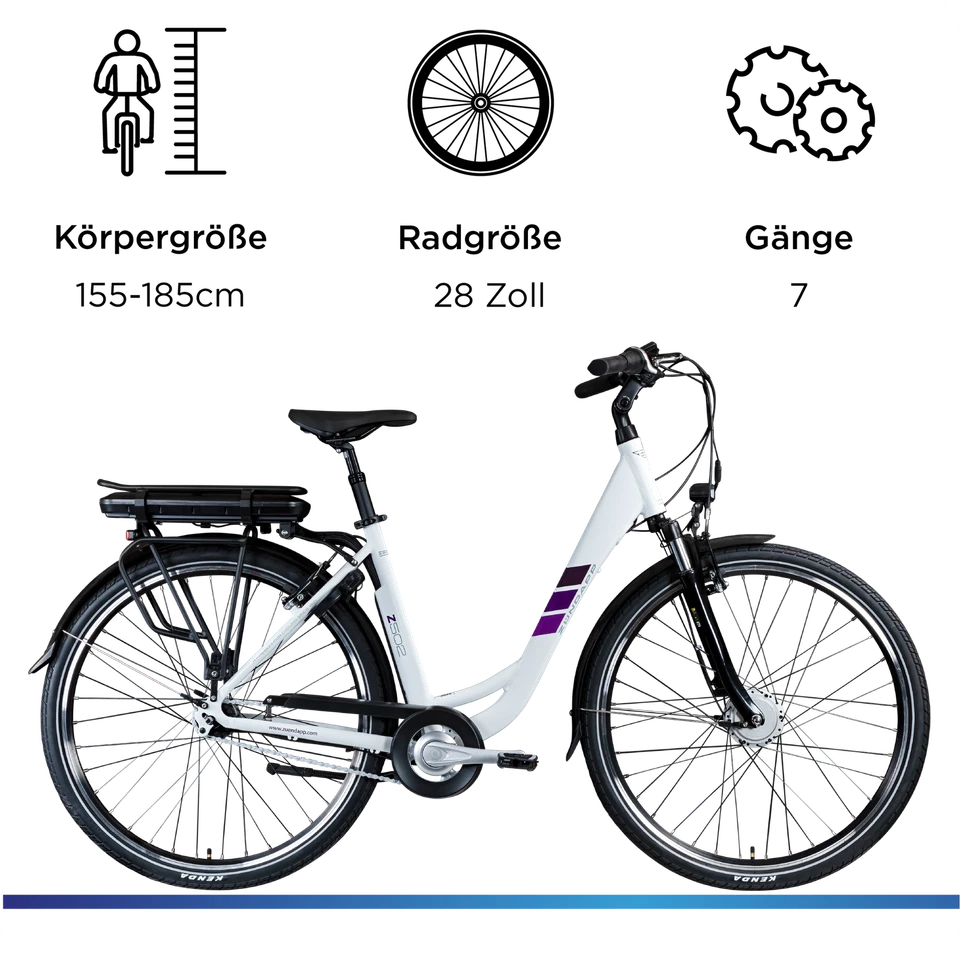 Zündapp Z502 E Bike 28" Damen Elektrofahrrad City Pedelec weiß/lila 50cm B Ware - Bild 4 von 4