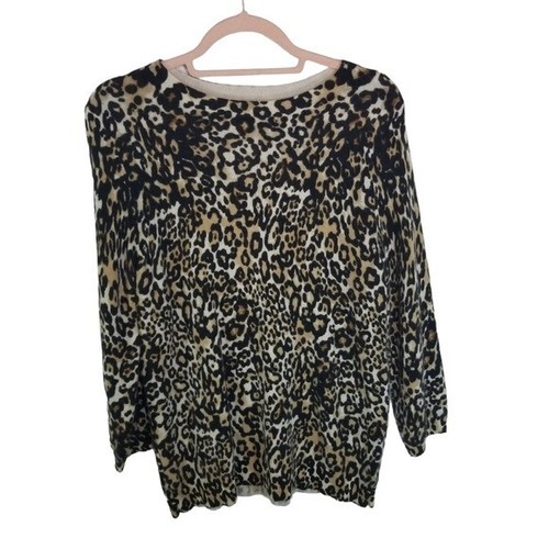 Talbots animal print pure cashmere sweater womens XL