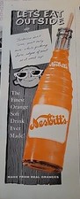 1957 Nesbitt's of California orange soda drink bottle Let's eat outside ad