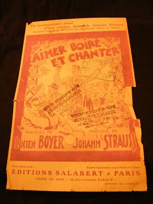 Aimer Boire Et Chanter Lucien Boyer Strauss Music Sheet