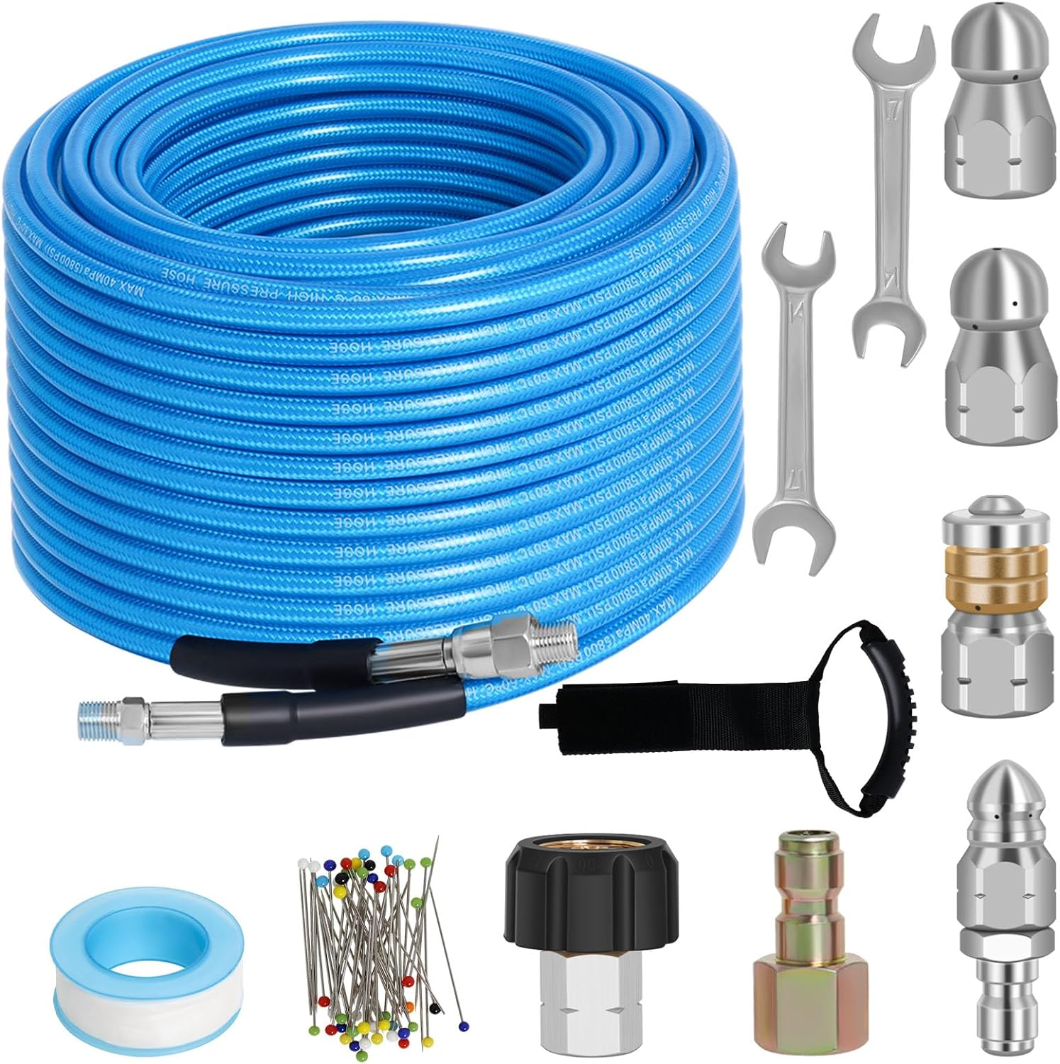 100 FT Sewer Jetter Kit for Pressure Washer 5800PSI Water Jet Drain Cleaner Hose