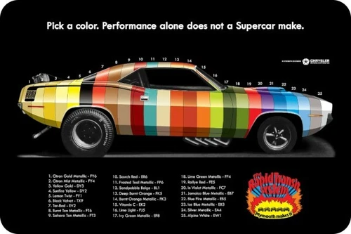 1970 Plymouth Barracuda: Pick a Color *Vintage Ad Reproduction Tin Sign* 8"x12"