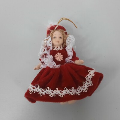 DG Creations Porcelain Doll Christmas Ornament 2003 Red Blonde Curls
