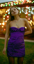 ZARA MINI DRESS HOLIDAY PARTY PURPLE DRAPED SWEETHEART NECKLINE 9361/308 Size S