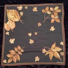 Jones New York Square Semi Sheer Brown  Black Autumn Leaf Theme Silk Scarf