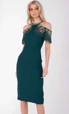 Virgos Lounge Reigne Dress Green Embellished Cold Shoulder Wedding Party UK 8 | eBay Virgos Lounge Reigne Dress Green Embellished Cold Shoulder Wedding Party UK 8 | eBay