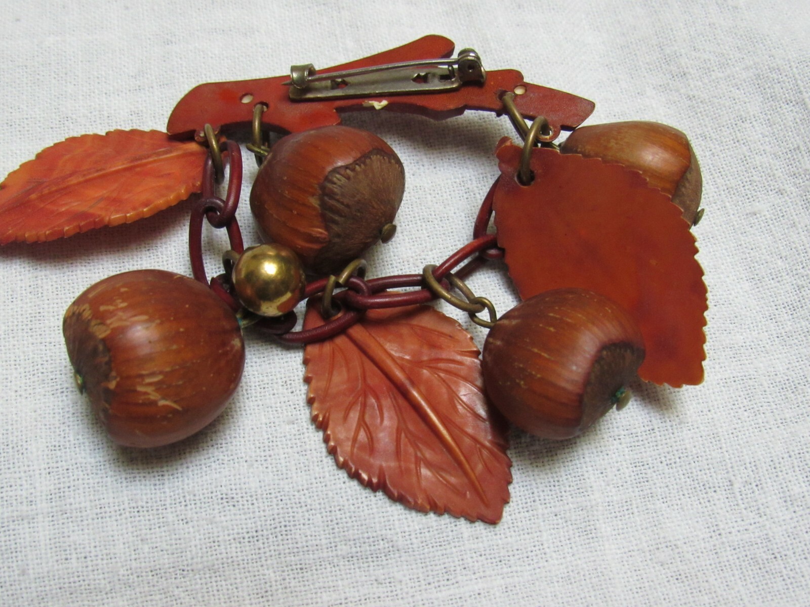 Vintage Celluloid Bakelite? Leaves Hazelnuts? Pin… - image 6