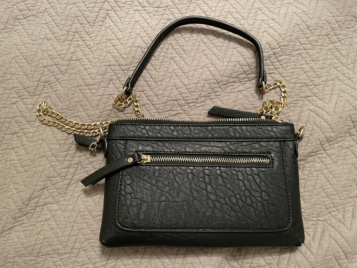 MADISON WEST Black Faux Leather Crossbody Shoulder Bag Purse Gold Chain  Strap