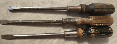 Lot of 3, 2 GREAT NECK 11  WOOD HANDLE SCREWDRIVER Vintage Tool USA