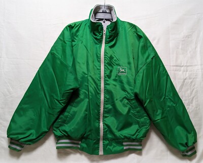 Vintage John Deere Men's Size Large Green Long Sleeve Nylon Jacket Fleece  Lined