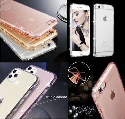 Silicone & Rhinestone Case Cover For Apple iPhone 6 7 8 11 12 Plus XS XR Max   