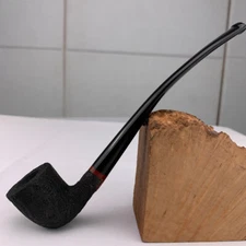 Sandblasted Briar Wooden Tobacco Smoking Pipe Long Bent Stem Mini Reading Pipe