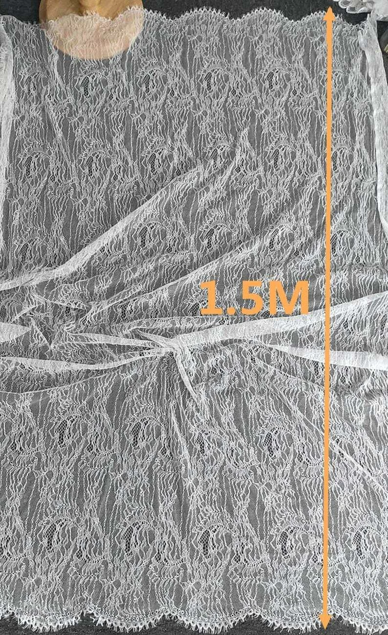 OFF WHITE Abito da sposa bianco sporco morbido Chantilly vintage tessuto pizzo ciglia fai da te