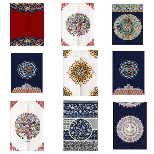 Chinese Door Curtains Noren Doorway Partition Cotton Linen Blend Room Divider - Foto 6 di 21