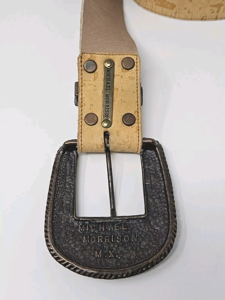 Cinturón de gamuza marrón vintage Michael Morrison marrón tono claro hebilla de estrás Foto 3 de 4