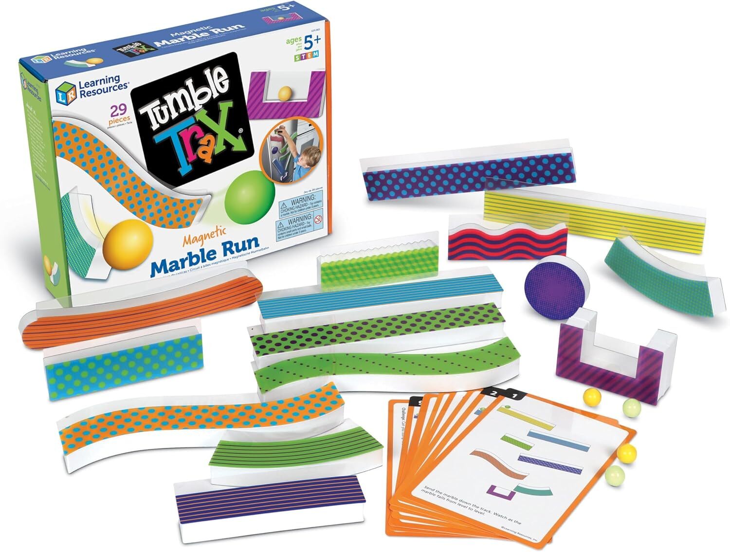 Learning Resources Tumble Trax Magnetic Marble Run STEM Toy 28 Piece Set-image