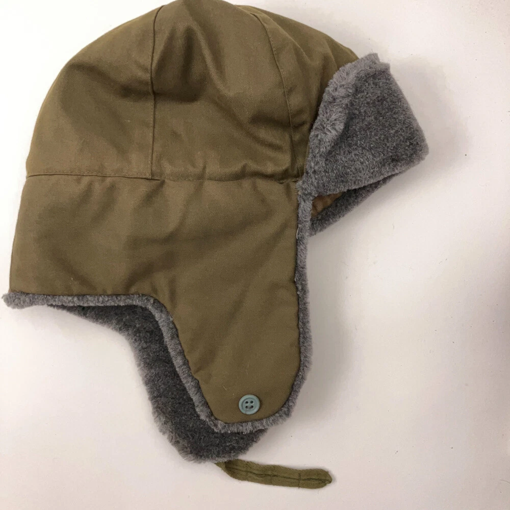 Kara Olive Green Gray Fleece Lines Winter Trapper Hat
