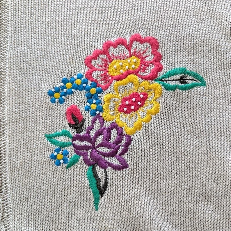 Suéter ESCADA Mujer Talla 40 Margaretha Ley Bordado Floral De Colección Años 80 Mezcla de Lino Foto 3 de 4