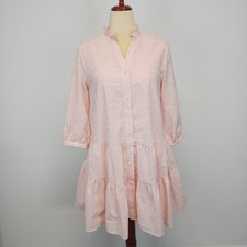 Tommy Hilfiger Oversized Babydoll Dress Size 2 Light Pink Eyelet Tiered Cottage