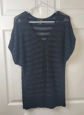White House Black Market Sparkle Sweater Black Open Stitch Pullover Size