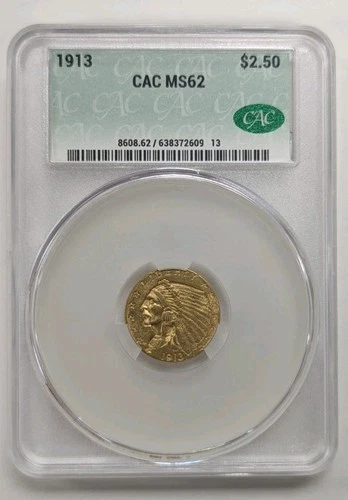 1913 Gold $2 1/2  Indian Head -Quarter Eagle CAC MS62.  Z393