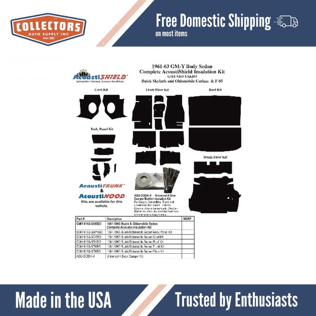 Complete Interior Insulation Kit for 1961-1963 Buick